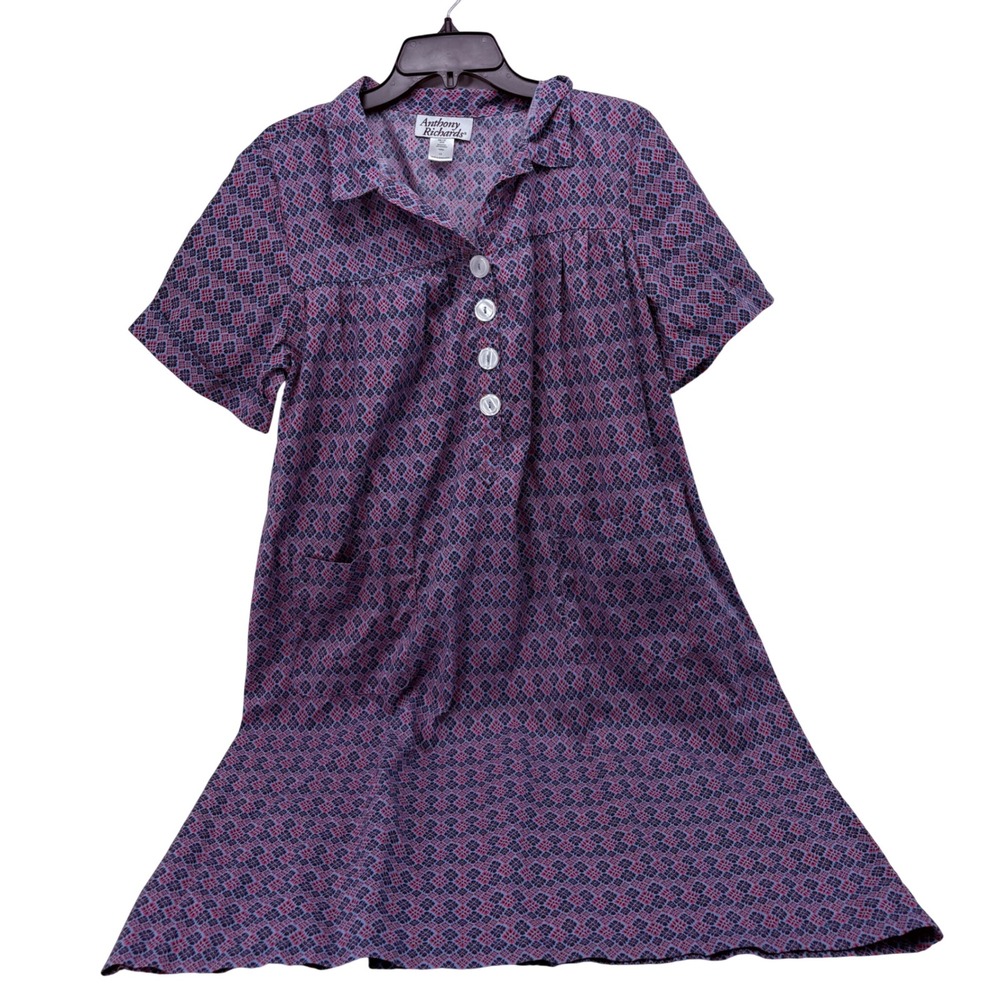 Anthony Richards Blue Orange Geometric Short Sleeve House Dress Size Large